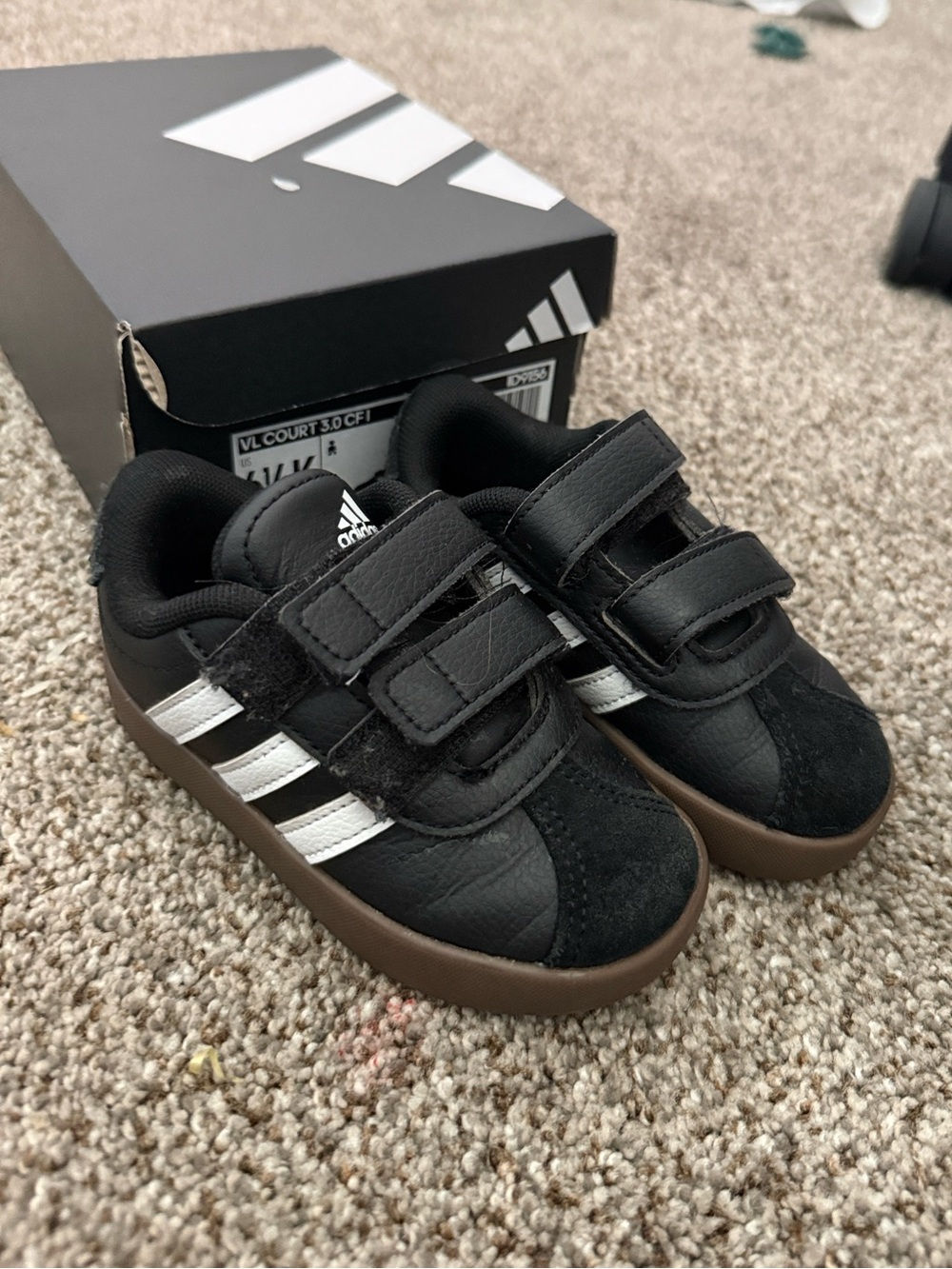 adidas Kids Velcro Sneakers in Black with Brown Gum Sole